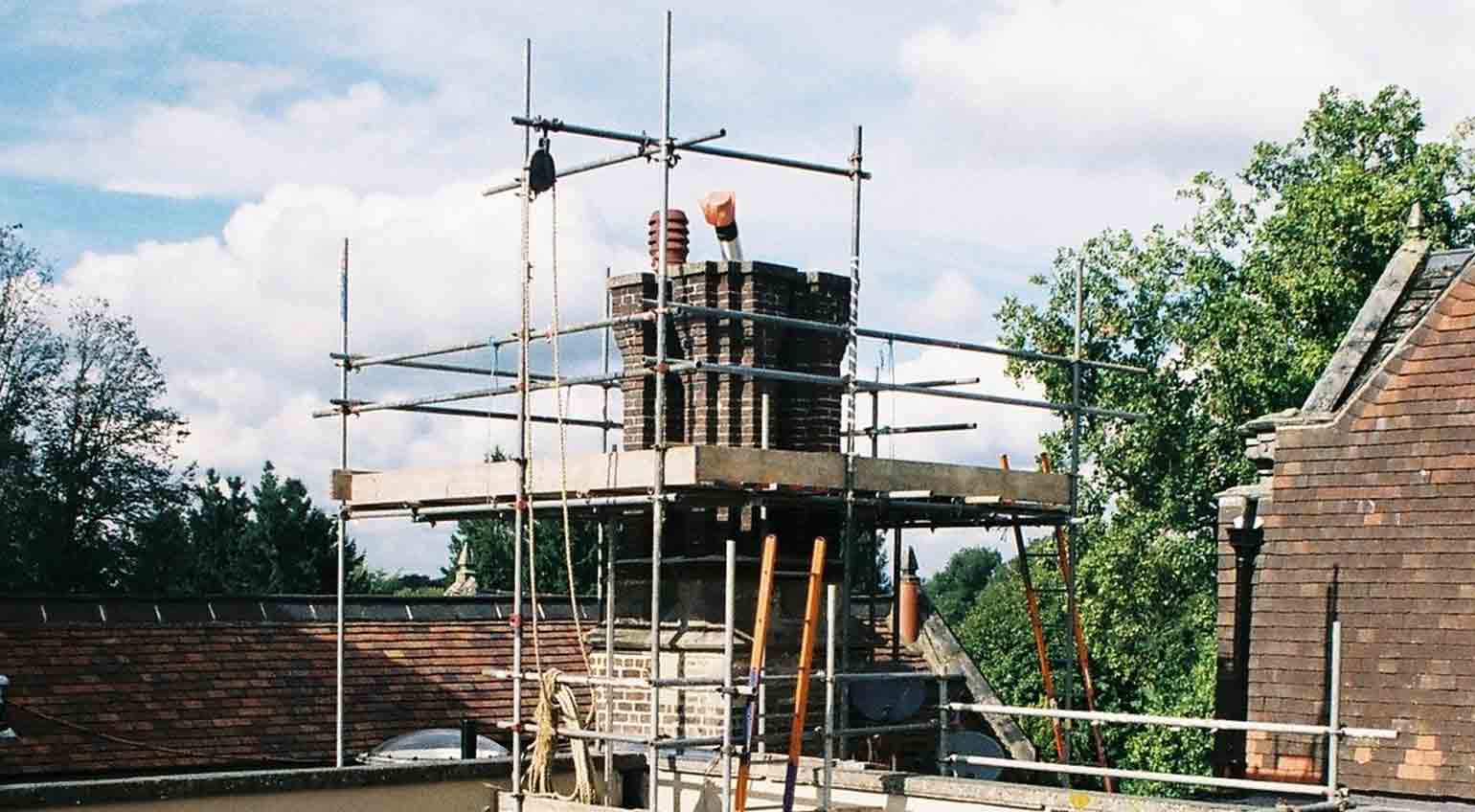 Scaffolding erected for a damp chimney repair job