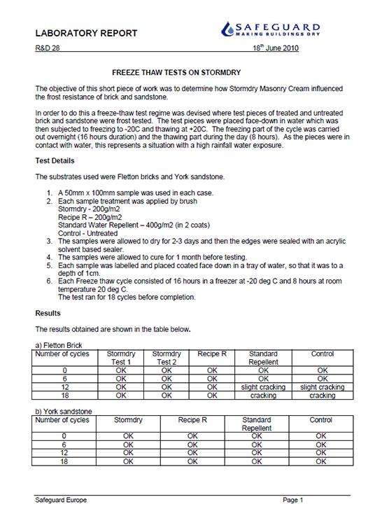 Safeguard Lab - Frost damage test