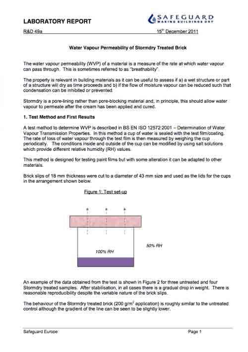 Water Vapour Permeability of Stormdry Treated Brick