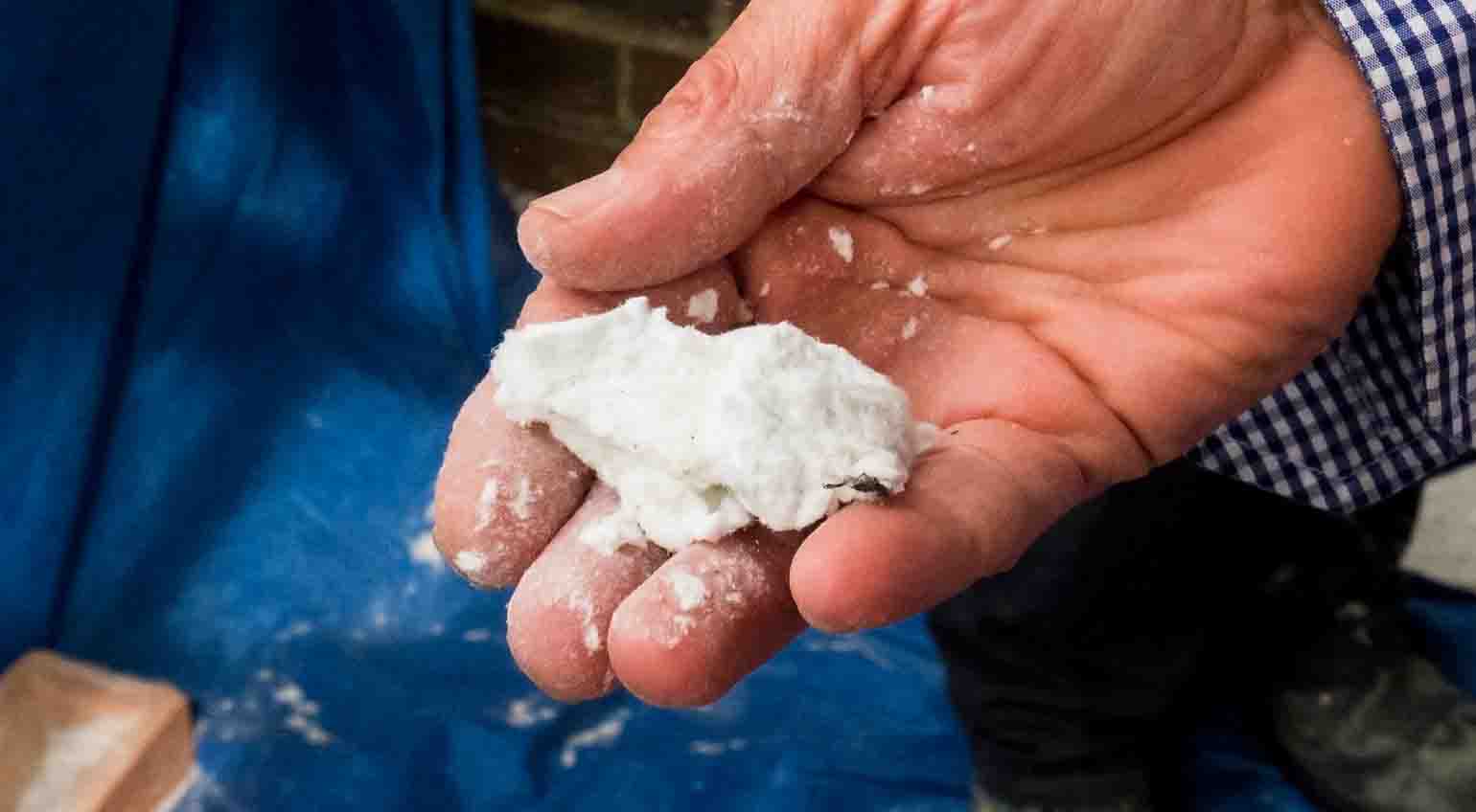 Cavity wall insulation soaked and clumped together